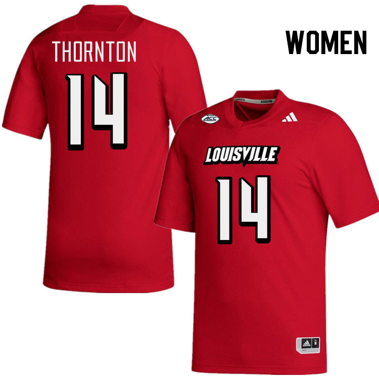 Women #14 Corey Thornton Louisville Cardinals College Football Jerseys Stitched-Red